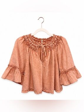 Free People Ruffle Neck Boho Top XS